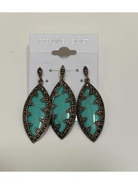 New 925 Sterling Silver Turquoise & Marcasite Pendant and Earrings Set